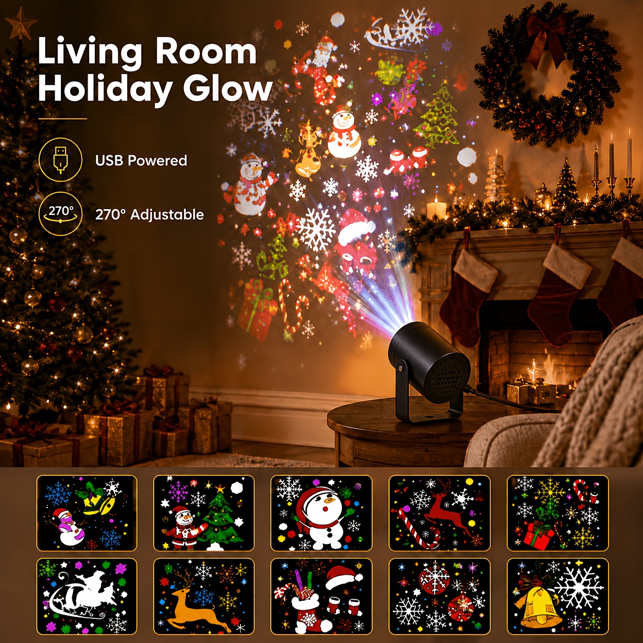 led christmas night light projector 16 kinds of pattern projection lights christmas hd projection atmosphere night light usb dynamic rotating elk candy santa projection holiday lighting decoration ceiling floor christmas halloween decoration Product details 1