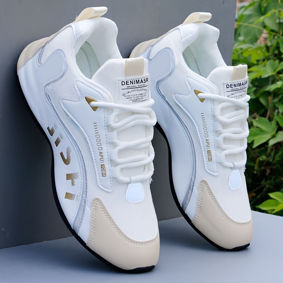Tenis casuales de moda para hombre - corte bajo con cordones y detalles dorados, forro de tela transpirable y suela de PVC resistente, cómodos para todas las estaciones, uso diario y estilo urbano, calzado para exteriores, cordones elegantes, interior forrado en tela - Imagen 5