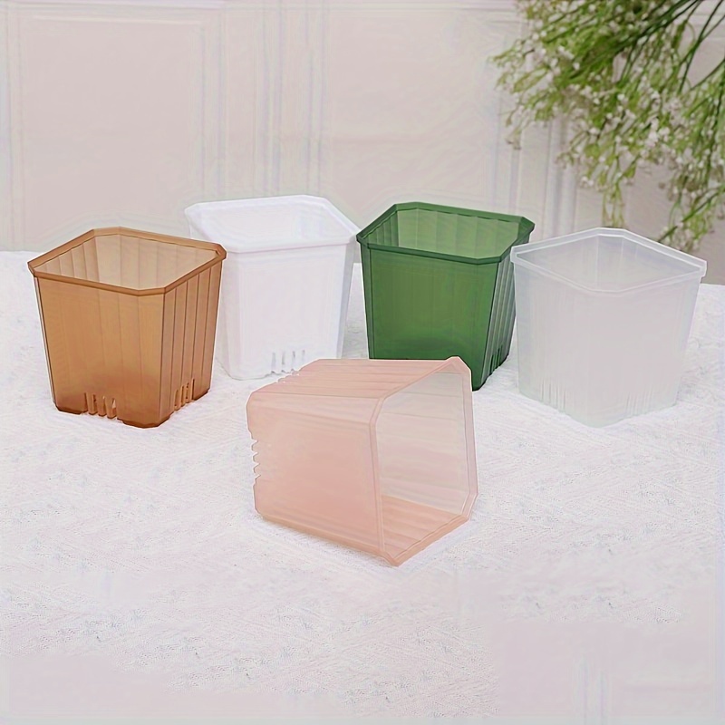 

3pcs, Modern Style Semi-transparent Square Plastic Flower Pots With Drainage, Breathable, Suitable For Indoor And Outdoor Use, 2.76x3.07x1.97 Inches