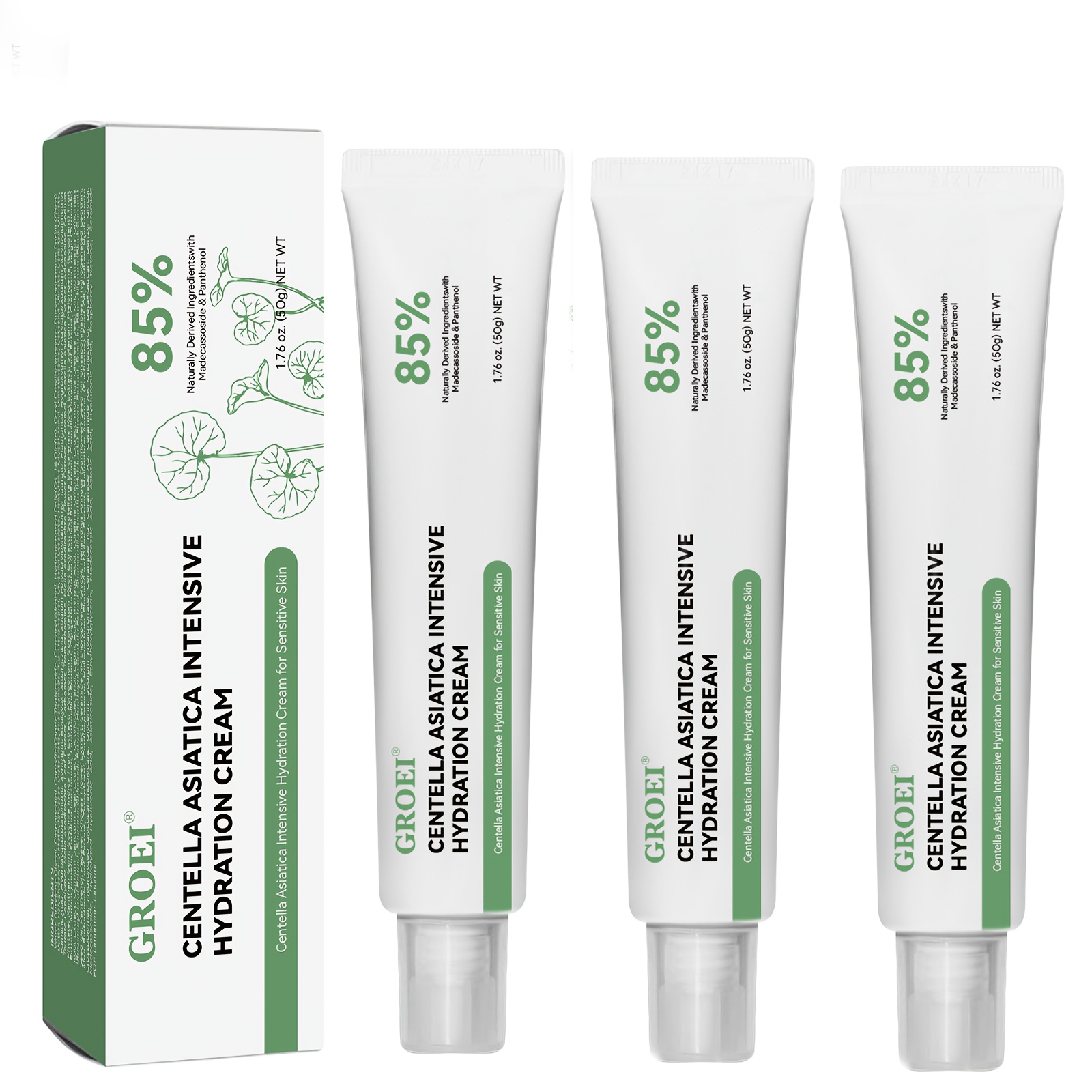 Image of 3pcs Centella Asiatica Hydrating Cream 98% Centella Extract 5% Niacinamide 3% Panthenol Botanical Squalane Lightweight Beige Lotion Oil-free Brightens Skin Gentle Moisturizer For To Restore