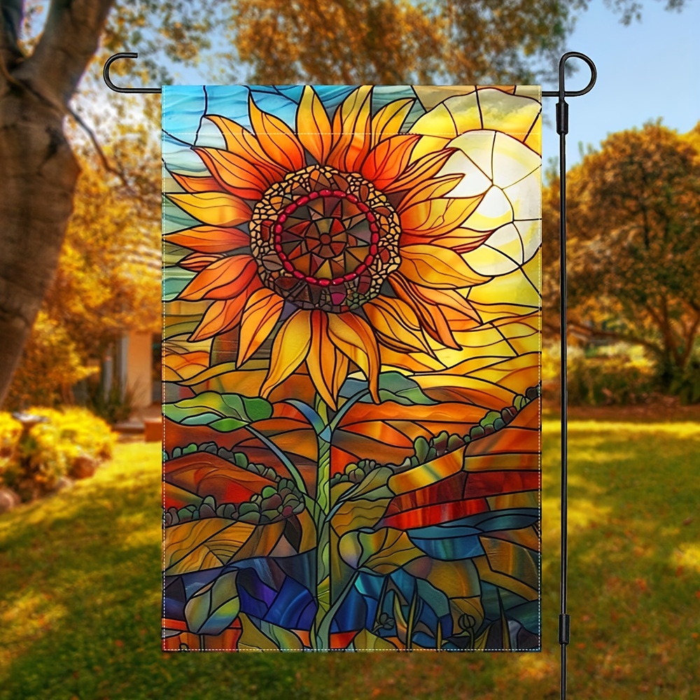 

Stunning Stained Glass Sunflower Garden Flag - 12x18 Inch, Double-sided, Polyester, Weather-resistant, No Pole Required - Fall Outdoor Decor