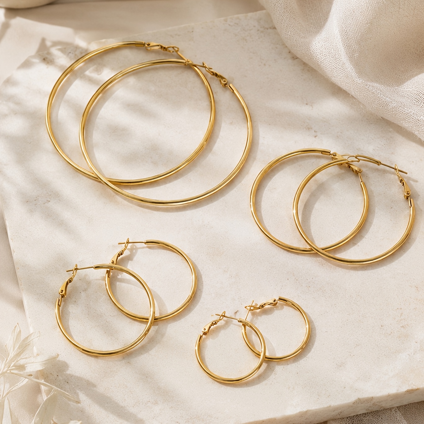 TEMU 4 de Aretes de Aro Chapados en Oro para Mujer, Acero Inoxidable Hipoalergénico, Juego Grande, Delgado y , Tamaño: 30/40/ Mm