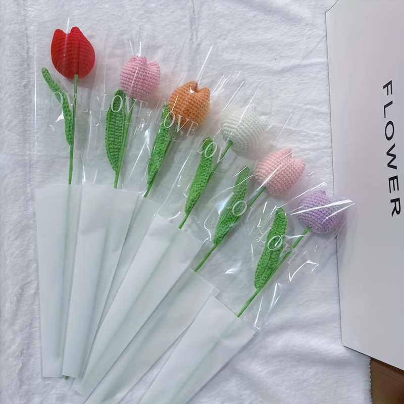 TEMU 6pcs Handmade Crochet Tulip Bouquet â Colorful Artificial Flowers In Pastel & Vibrant Colors, Motherâs Day, Valentineâs Day, Birthdays, And