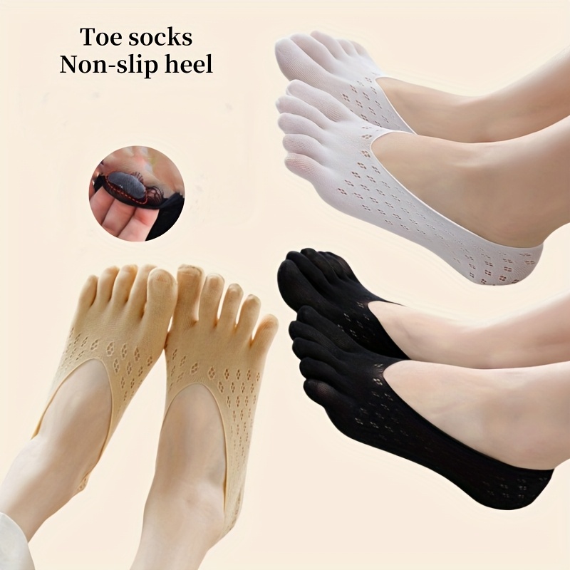 TEMU 3 Pairs Of -toe Socks, Five-toe Socks, Invisible Boat Socks For Women, Ultra-thin Low-cut Summer Socks, , Mesh Breathable Comfortable Split-toe