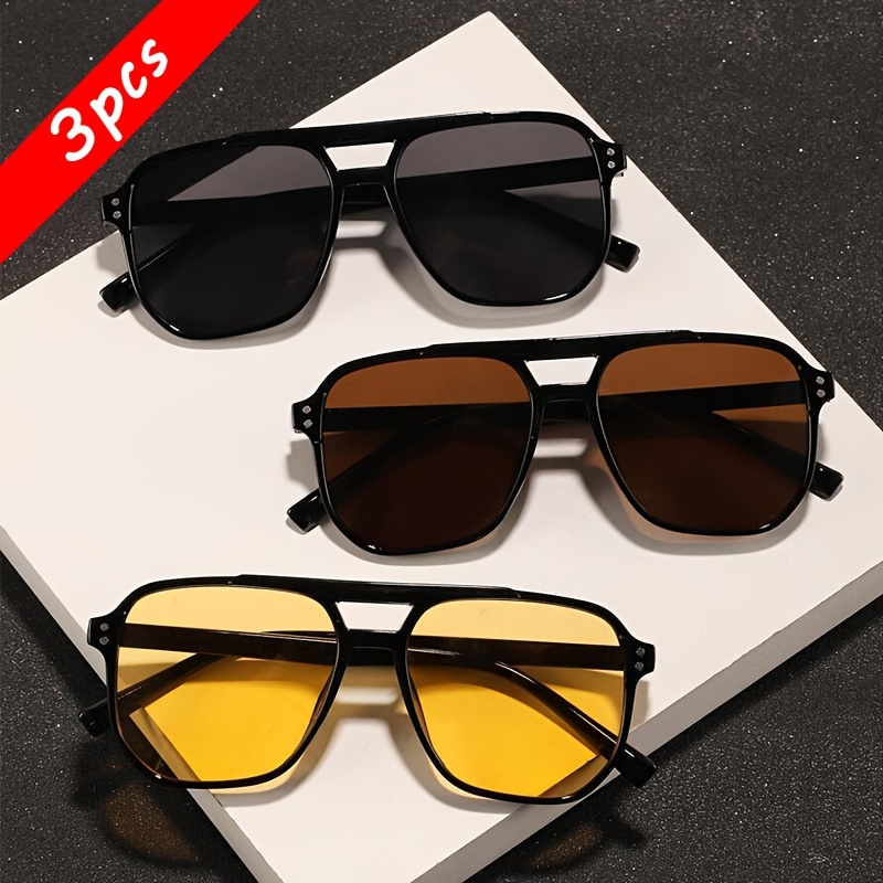 

3pcs Double Beam Square Fashion Glasses Fashion All-match Retro Eyeglasses For Driving Beach