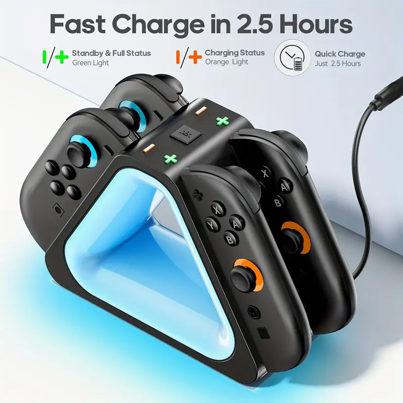 for game controller charger multi mode rgb light for ns controller jc charging base charging indicator light 4 controllers charged simultaneously with type c charging cable Product details 4