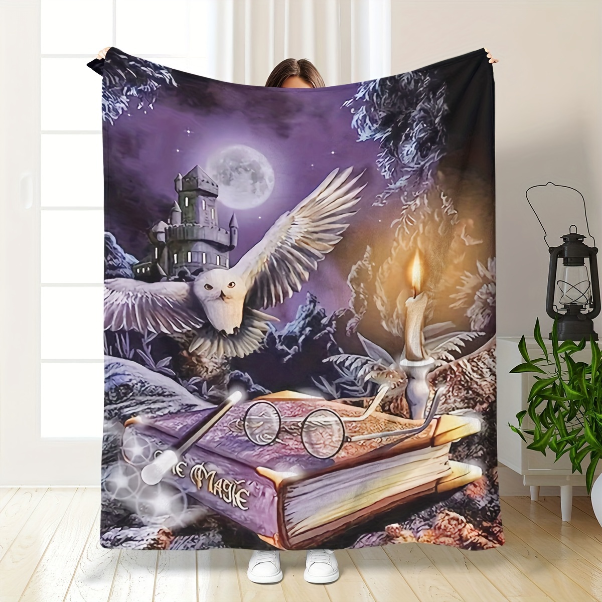 

Contemporary Magic-themed Flannel Throw Blanket, Hypoallergenic, Stain-resistant, All- Polyester Knitted Blanket With For Home, Office, And Travel - Machine Washable