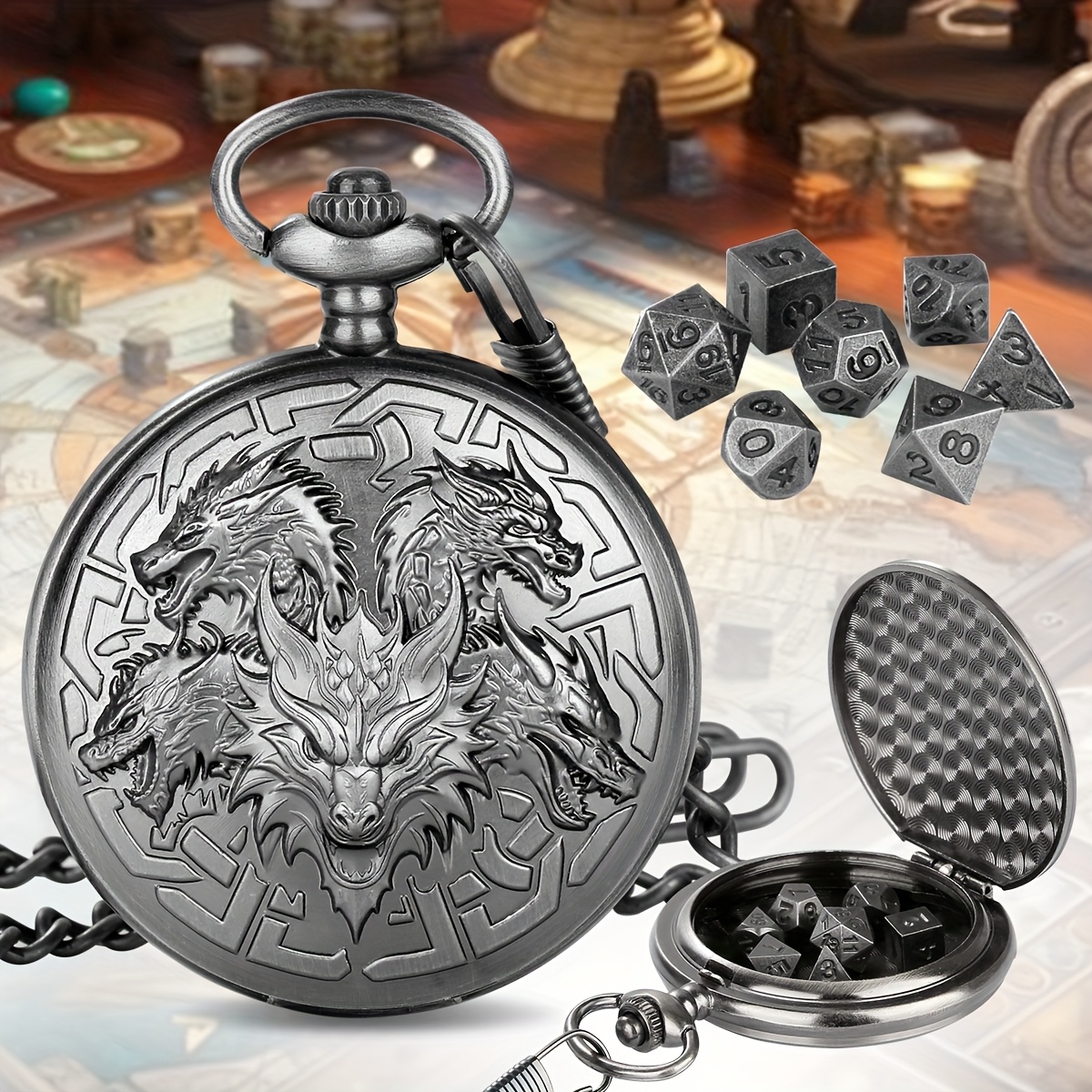 Five Dragon Heads Shell + Mini Dice for Role-Playing Games