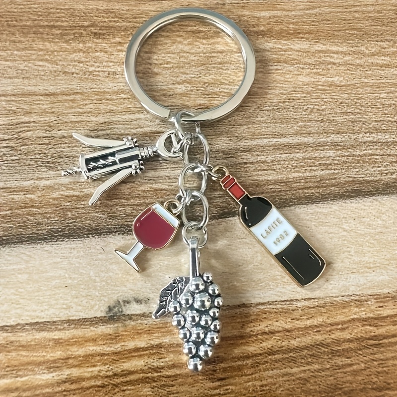 Alloy Keychains, Grape Wine Glasses, Bottle Openers, Keyrings, Bar Keychains, Women's And Men's Handmade Jewelry Gifts