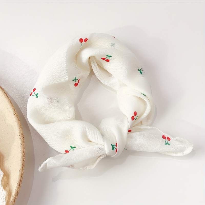 Image of 1pc A Lightweight And Breathable Summer Scarf For Pets, Designed For Cats And Dogs. Soft, Comfortable, And Adjustable. In Cherry, Strawberry, Carrot, And Flower Designs, With Colors Like Pink, Yellow