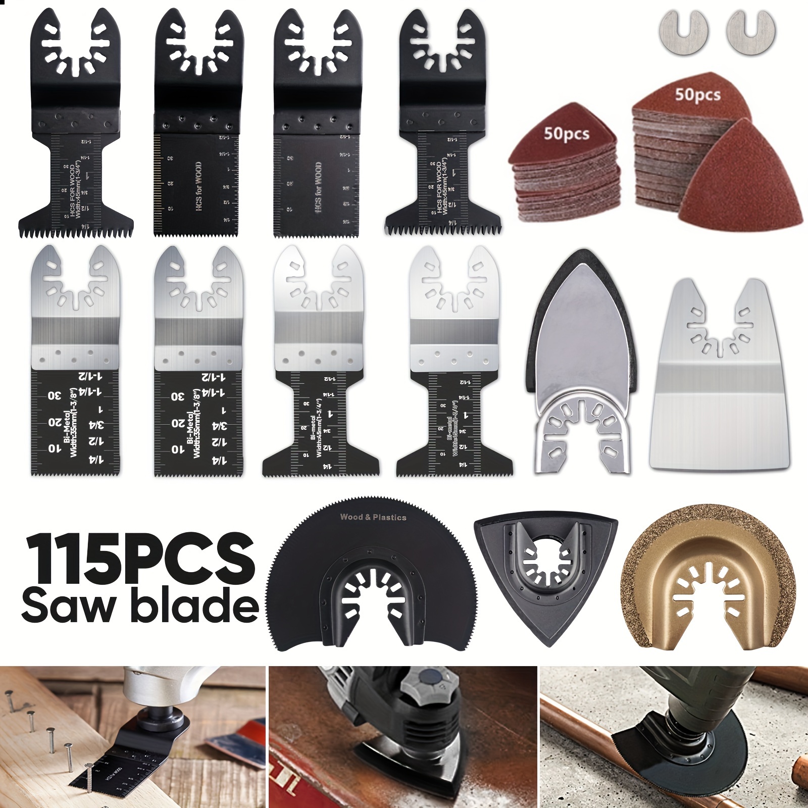 

115pcs Oscillating Saw Blades Set - Oscillating Tool Blades With Sandpaper, Multitool Blades For Wood, Metal & Plastics, Compatible With - Tool Accessories For Diy & Professional Use