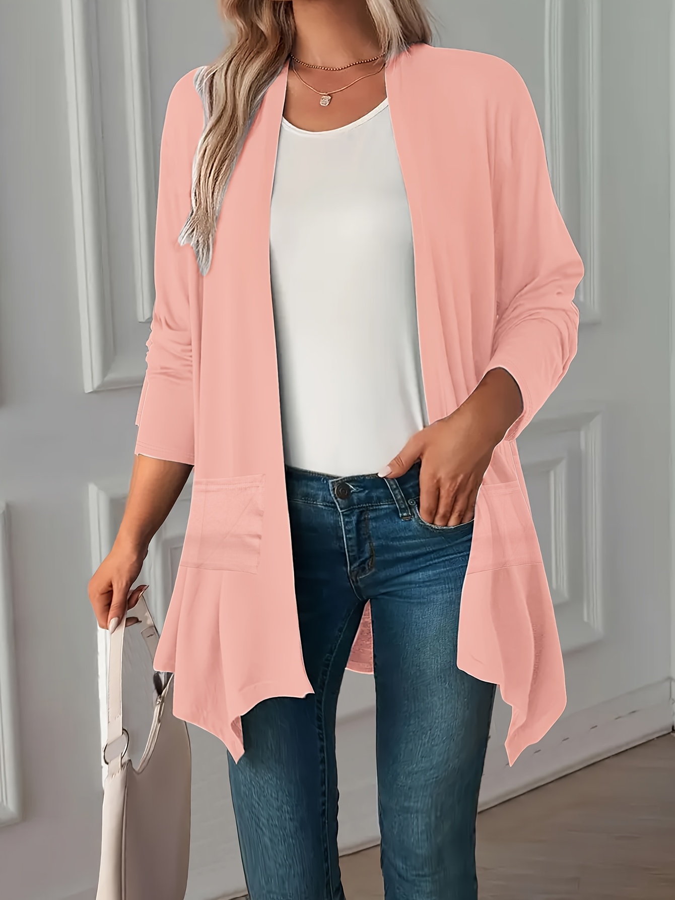 women's lightweight pink cardigan casual open front sweater Temu