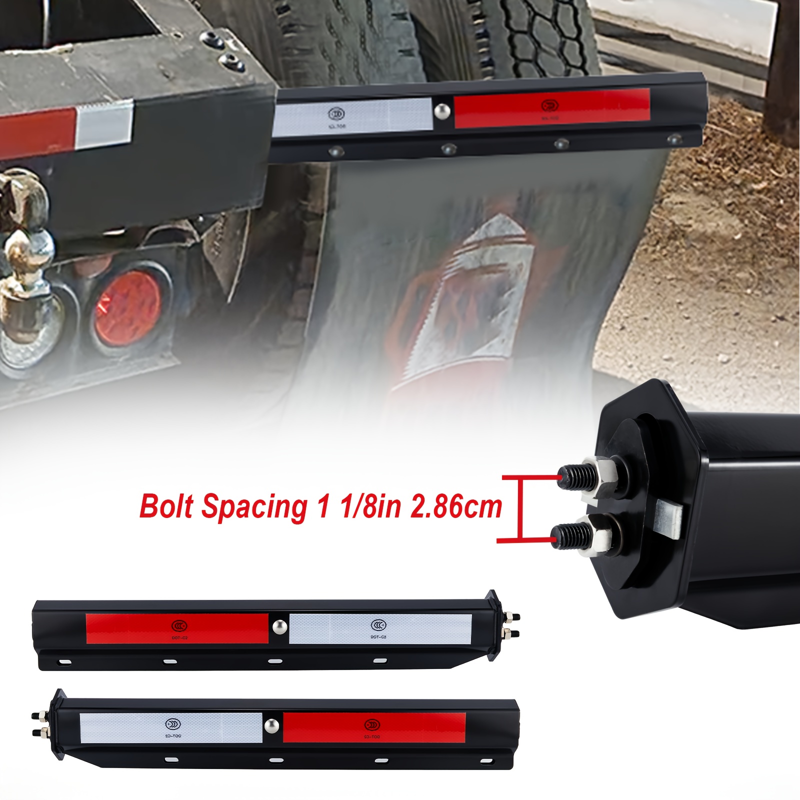 2 Pack Straight Hangers Brackets Mud Flap Holder Mounting Kit 30" Length Spring Reflective Tapes Fit For 1-1/8" Semi Trucks, Closed Ends Mud Flap Holder
