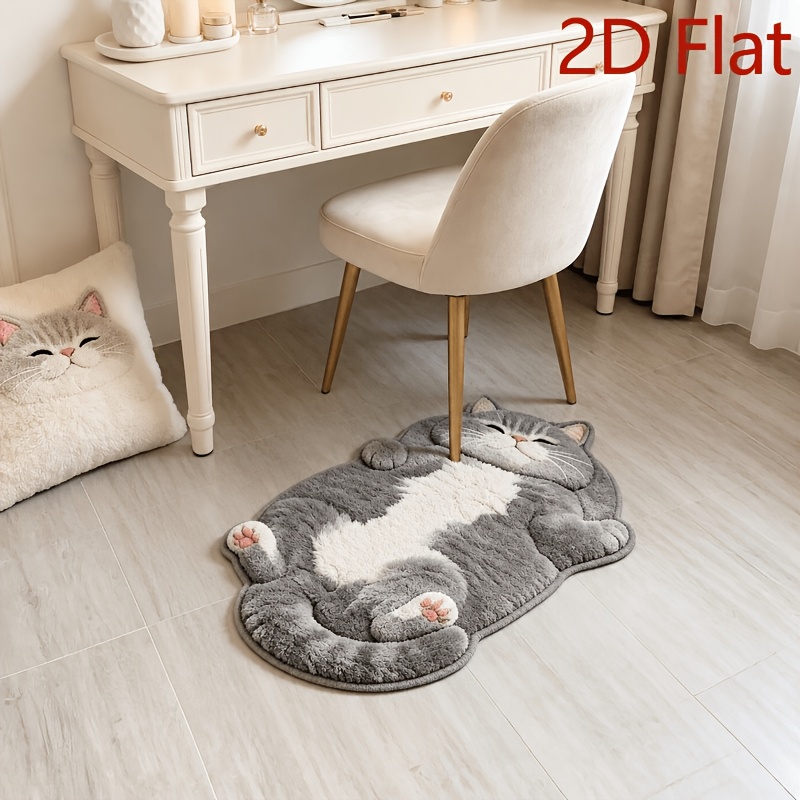 TEMU 1pc Cute Chubby British Shorthair Cat Irregular-shaped Rug For Bedroom Beds, Korean Creamy-style British Shorthair Cat Carpet With Short Plush,