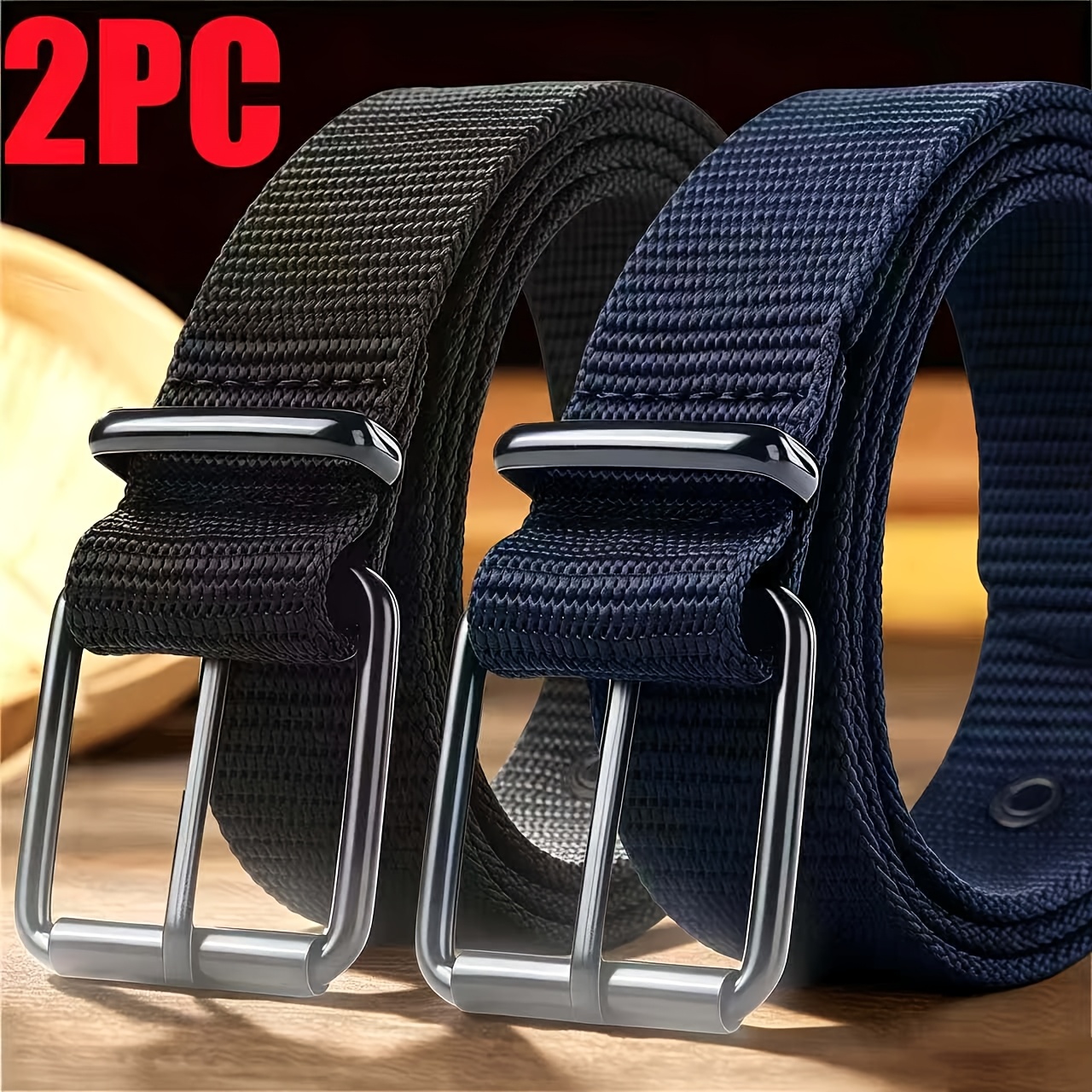 TEMU 2-pack Men's Nylon Tactical Belts Adjustable Pin Buckle Breathable Lightweight Durable For Hiking Camping Travel Fishing Cargo Pants Casual Use