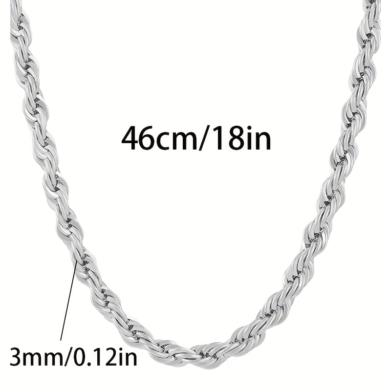 TEMU 925 Sterling Silvery Italian 3mm Braided Rope Chain Necklace, Suitable For Men And Women Necklace, Suitable For Men, Wife, Girlfriend, Her,