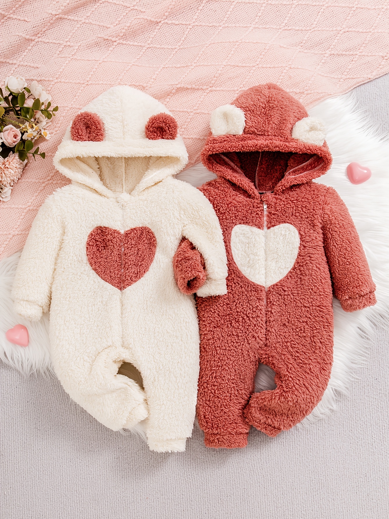 2pcs Autumn Winter Baby Plush Cute Rompers