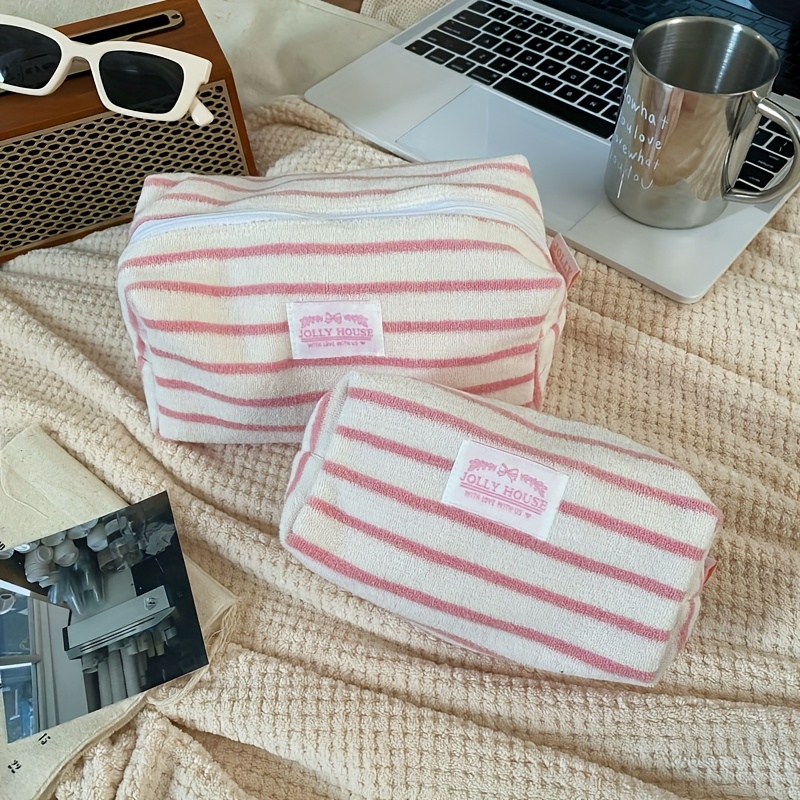 1pc Striped Cosmetic Bag Large Capacity Portable Travel Storage Bag Skincare Brush Organizer Toiletry Bag
