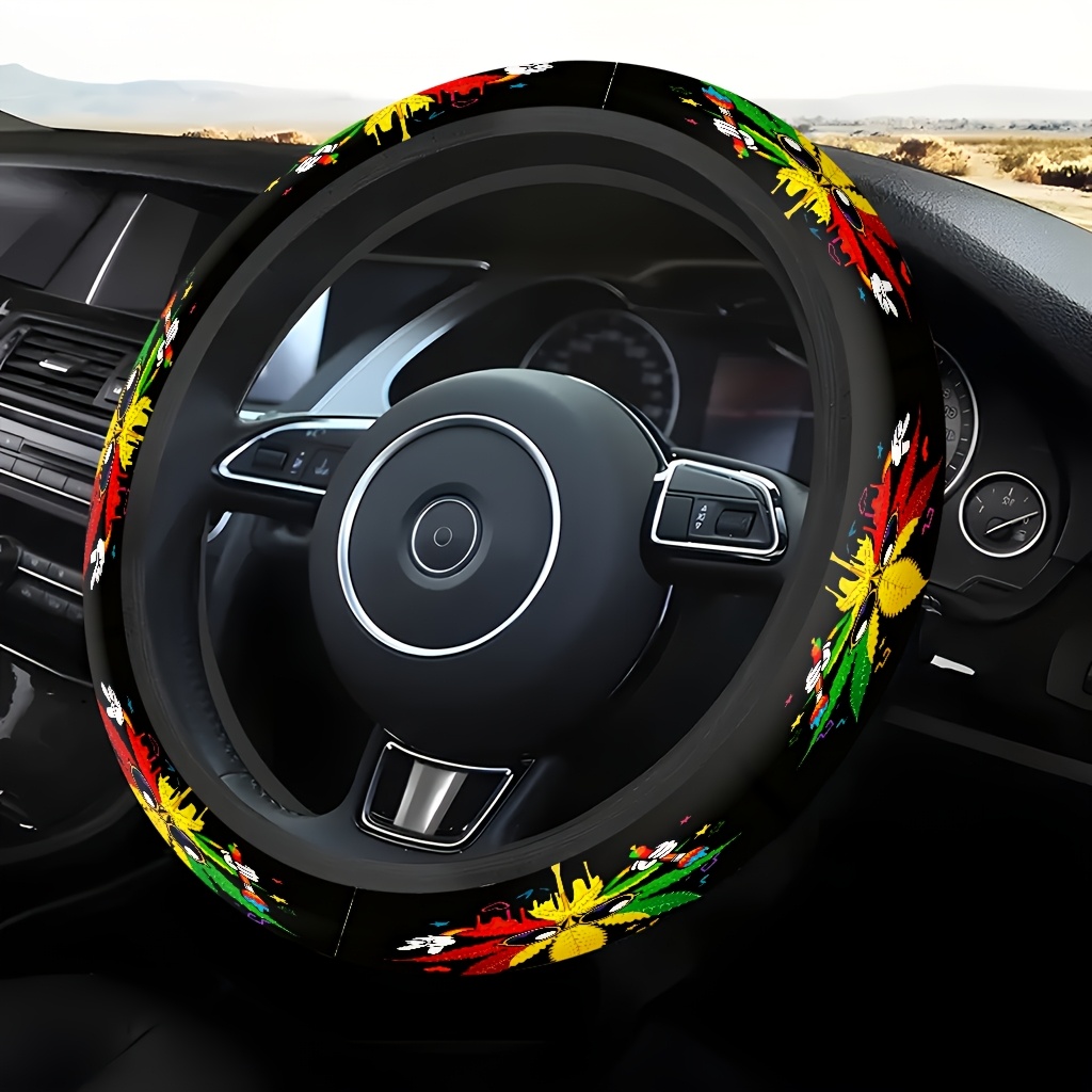 TEMU 1pc Couvre-volant de voiture sur le thème du geste de paix avec pinceau de peinture coloré, et confortable, antidérapant et prise ferme, anneau