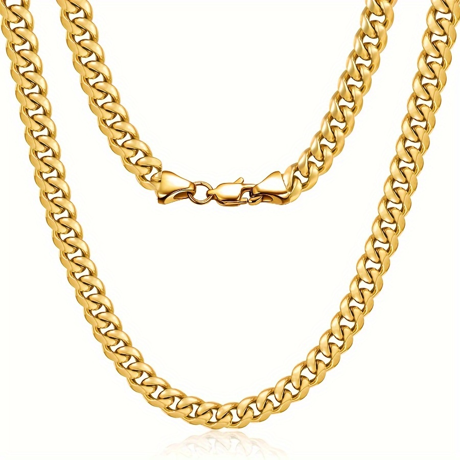 

1pcs Thick 18k Gold Plated Hip Hop Jewelry Stainless Steel 8mm Vintage Men Cuban Link Chain Punk Necklace