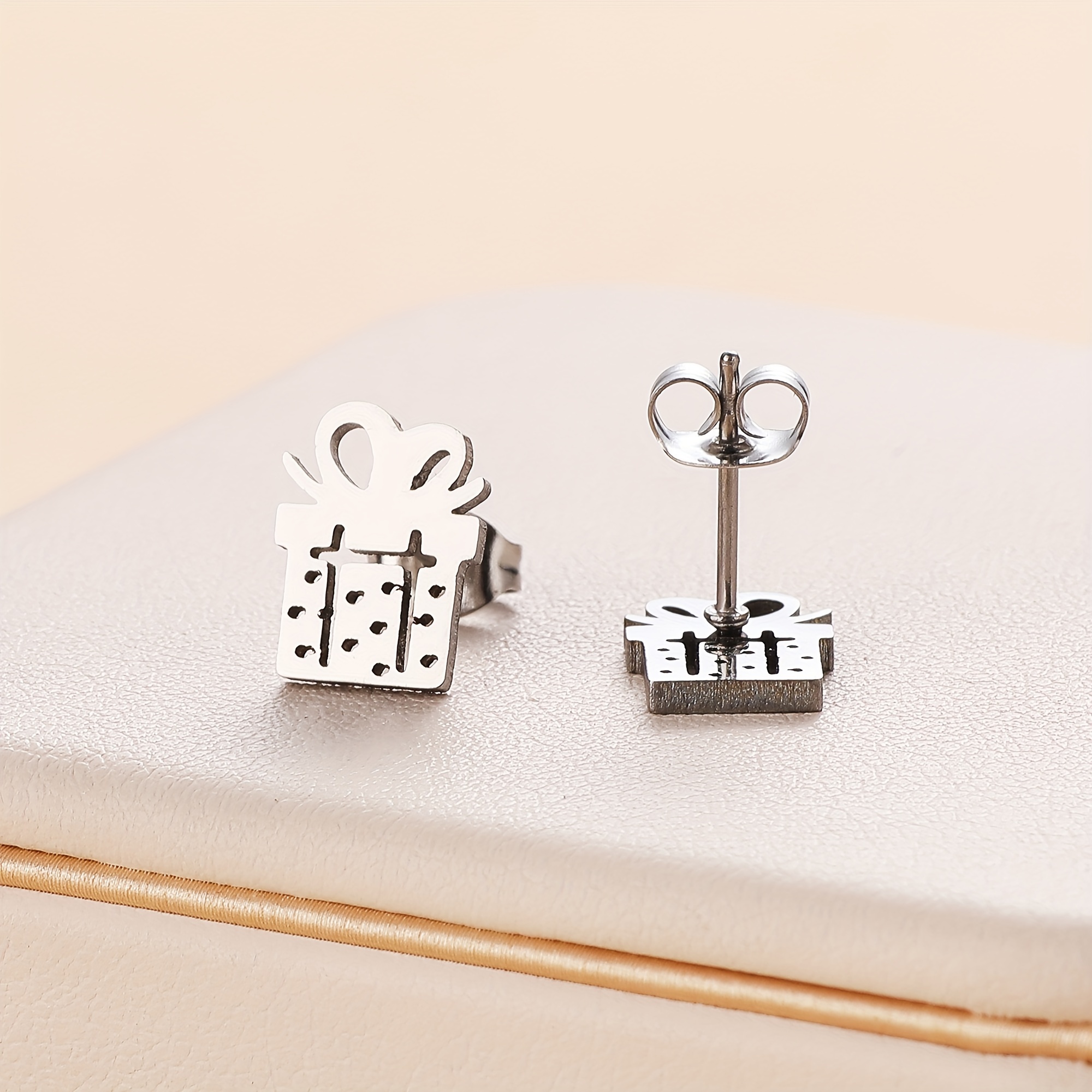 TEMU 316l Stainless Steel Christmas Gift Box Shaped Women's Earrings