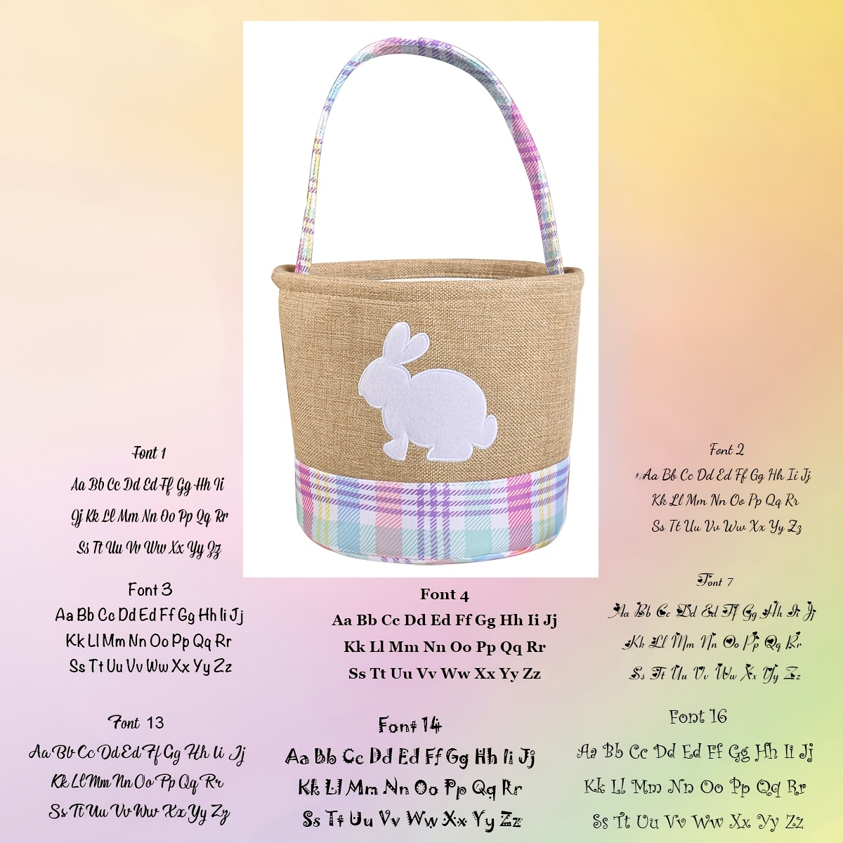 TEMU Personalized Easter Bunny Tote Bag, Burlap Baskets, Custom Text Embroidered Polyester Striped Gift Bags For Egg Hunt, Cute Rabbit Design Holiday