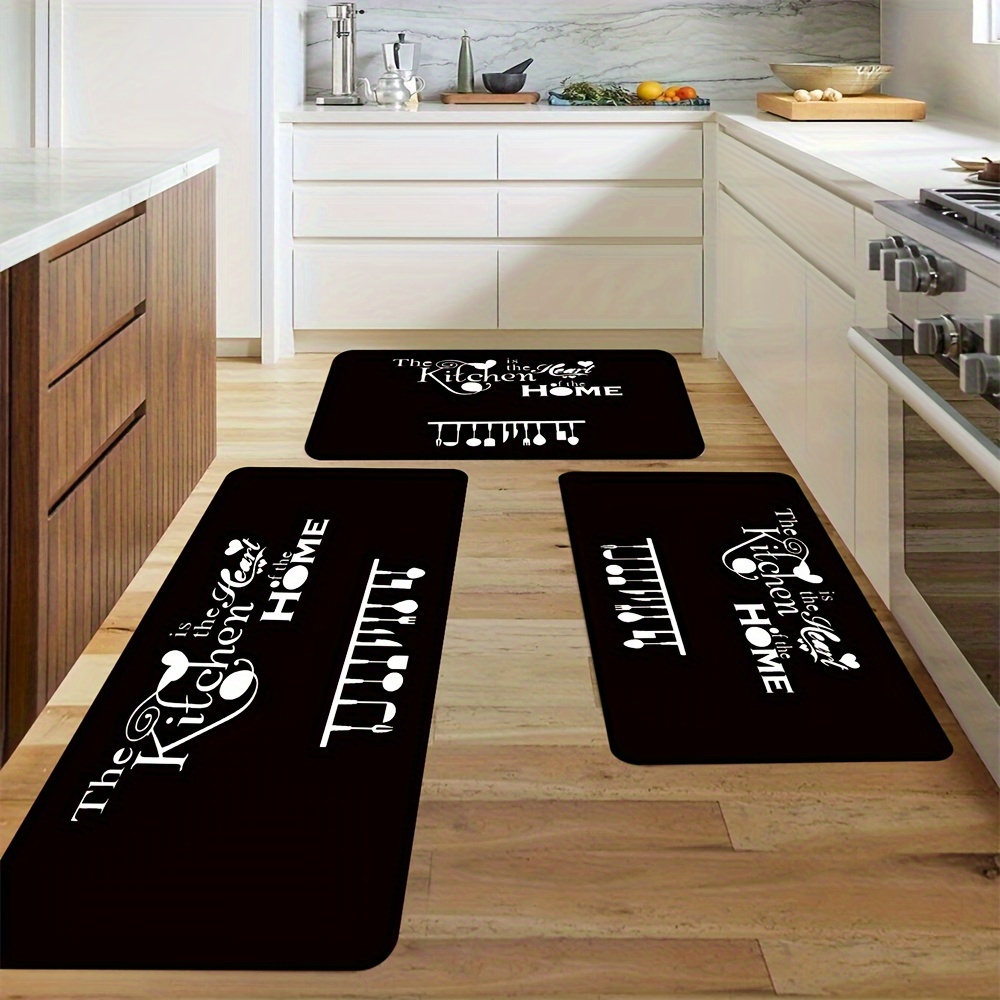 

1pc Kitchen Rug, Black And White Minimalist Style Kitchen Floor Mat, Non-slip Floor Mat, Machine Washable, Kitchen Bathroom Sink Laundry Room Home Decor