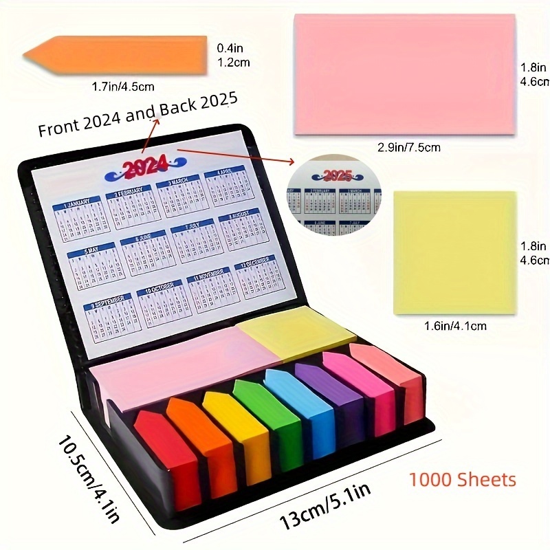 

2000 Pages Of Colorful Organization: Multicolor Sticky Note Set With Faux Leather Packing Box, Calendar 2023 & 2024 More!
