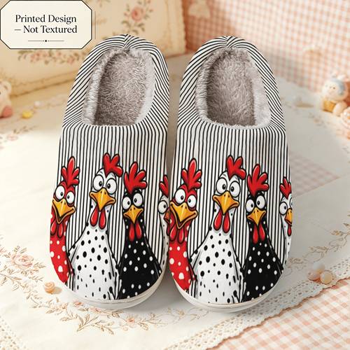item picture womens fashionable elegant and simple slippers with four different poses of polka dot printed chickens unisex must have the for holiday gifting a couples slipper set comfortable