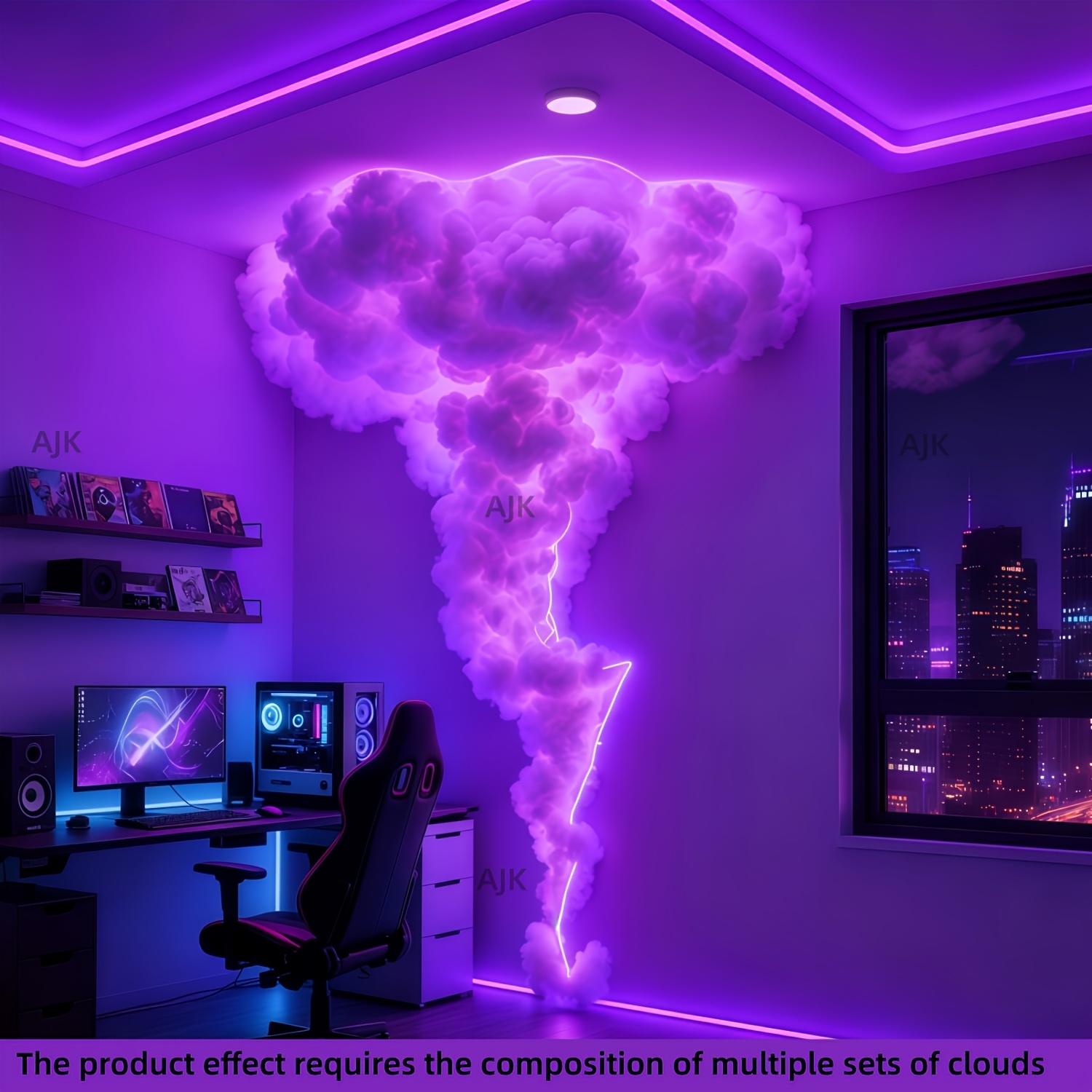 AJK 281.99cm 3D Lightning Cloud Light, USB Powered