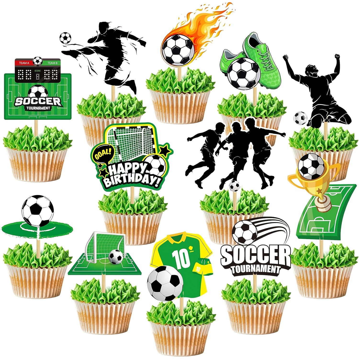 Image of 24pcs Soccer Cupcake Toppers Soccer Birthday Party Decorations Sport Theme Birthday Decorations For Baby Shower Birthday Decorations Party Favor Supplies Cupcake Picks