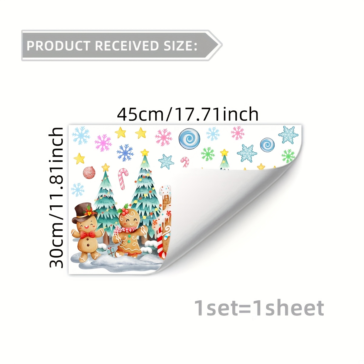 Image of A Static Cling Decoration Featuring A Christmas Gingerbread House, Christmas Tree, Snowflakes, And Stars, Measuring 30*45cm, Perfect For Modern Home Decor To Bedrooms, Living Rooms