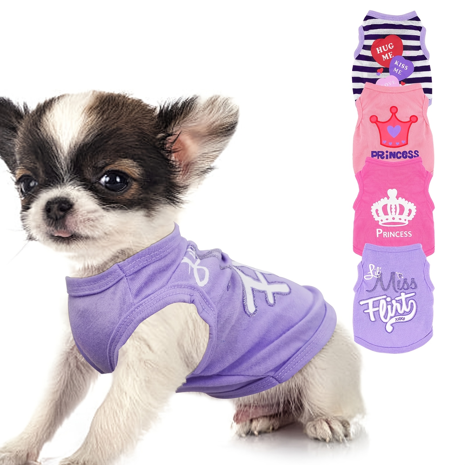 TEMU 4pcs Puppy Outfit Puppy Girl Shirt Adorable Chihuahua Teacup Dog Clothes Female Dog Shirt Breathable Pet Apparel Puppy Outfit