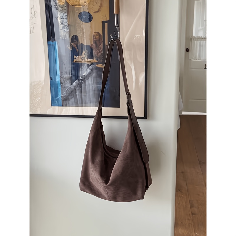 TEMU Borsa Tote Vintage da Donna in Suede , Borsa a Spalla Casual di Grande Capacit�, Tracolla Morbida Regolabile Borsa da Pendolare