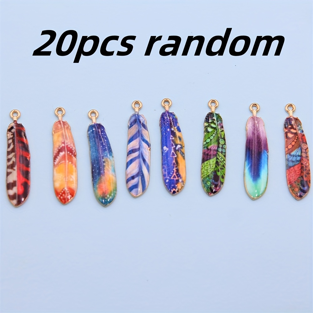 TEMU 20pcs Bohemian Style Alloy Feather Pendant, Vivid Colorful Feather Pendant, Suitable For Making Necklaces, Earrings, Keychains, And Women's Bag