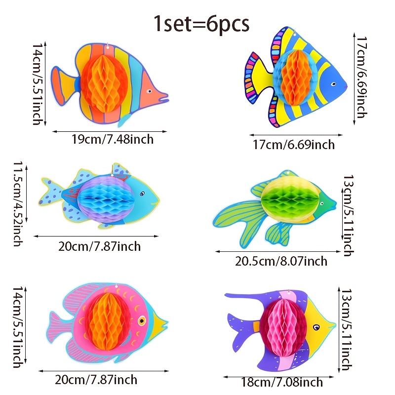 TEMU 6pcs - Underwater Party Decorations Marine Theme Animal Honeycomb Hanging Centerpieces Decor Mermaid Supplies, Suitable For Beach Hawaiian