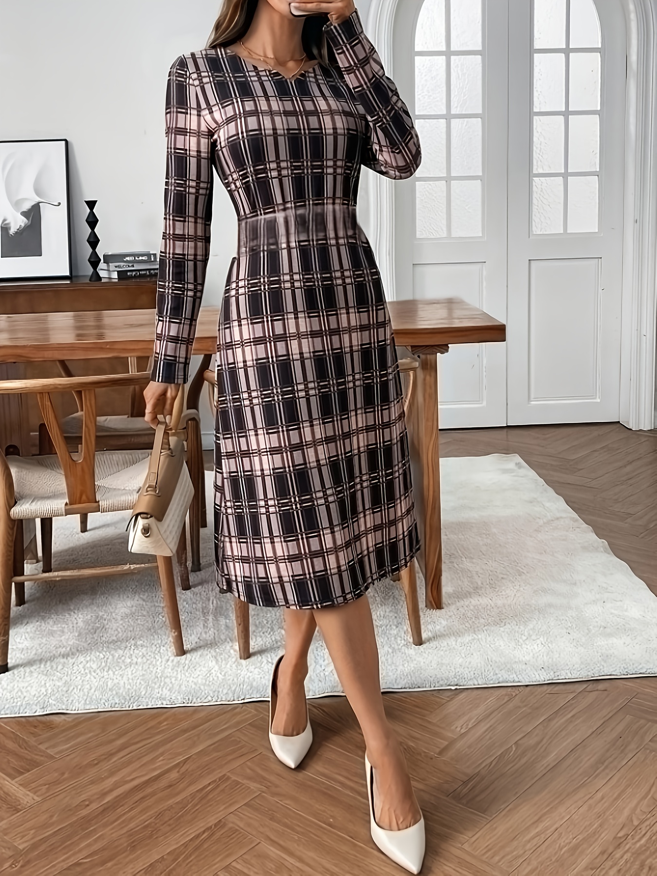 squire brown rib knit crew neck long sleeve a-line dress Women's Midi – Fall Flowy Swing Dress With shop_bestguest