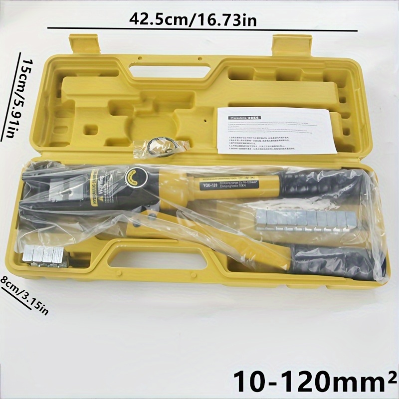 TEMU Yqk-120 Crimper Tool Set, 10t Heavy Duty Lug Crimping Pliers With 8 Pairs Of Dies 10-120mm², Professional Wire Terminal Tool For Copper &
