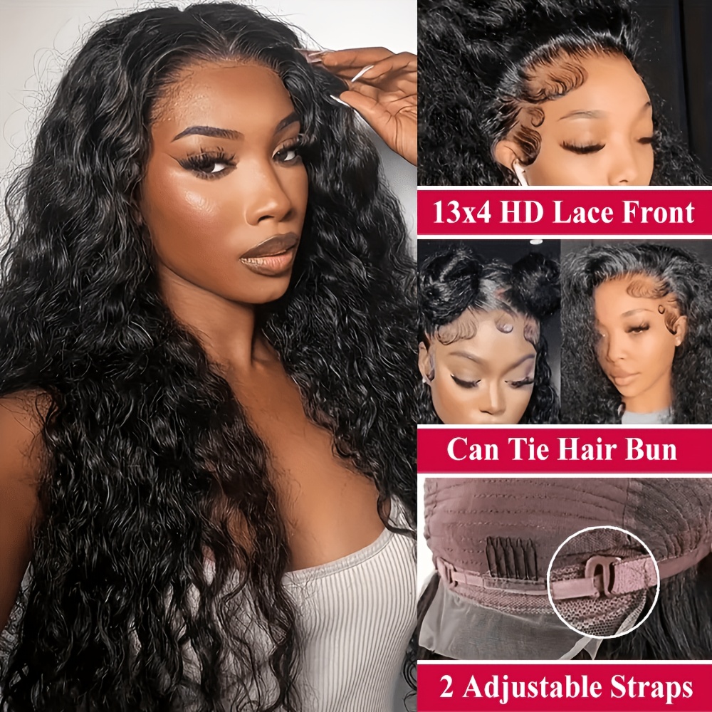 Image of 13x4 Lace Front Wigs 200 Density Deep Wave Wig Black Curly Wig Pre-plucked Glueless Lace Frontal Wigs Lace Front Wig Heat Resistant Synthetic Hair Deep Curly Long Wigs