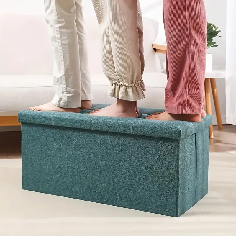 1pc 30 inch imitation linen shoe stool folding large capacity storage box shoe rack footrest with pads 30 bedside bench shoe stool details 1