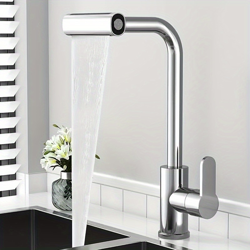 Grifo de cocina moderno de acero inoxidable con cabeza de ducha de lluvia  de gran rociador giratorio de 360°, mango único para agua caliente y f