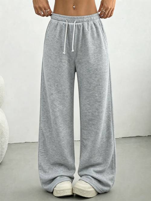 girls waist comfortable simple casual sports pants spring autumn long pants with contrast color decorative drawstring suitable for pre adolescent girls 120 160 gray wide leg pants childrens girls pants outdoor