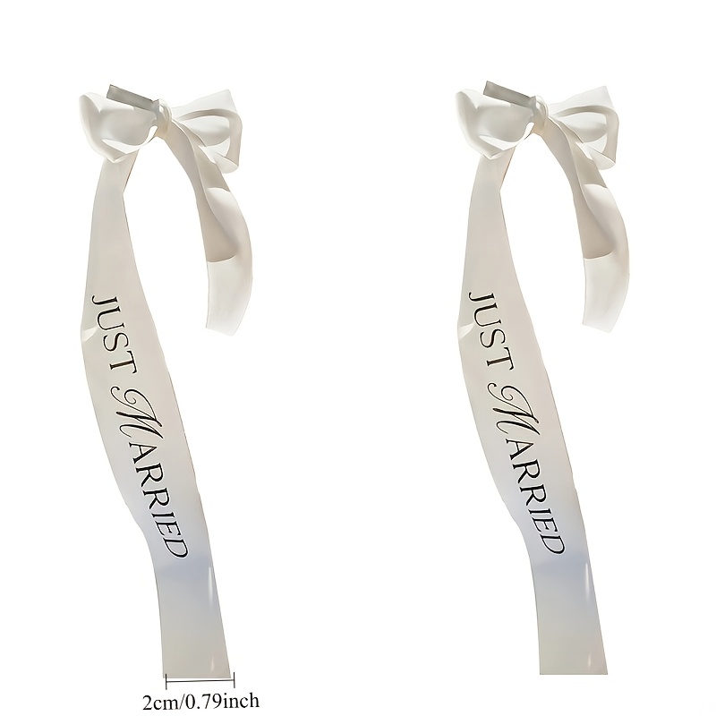 Image of 2pcs Just Married Wedding Decoration Ribbon | 23.62inch Long, 0.79inch Wide,, Ideal For Bottle And Valentine's Day Decor