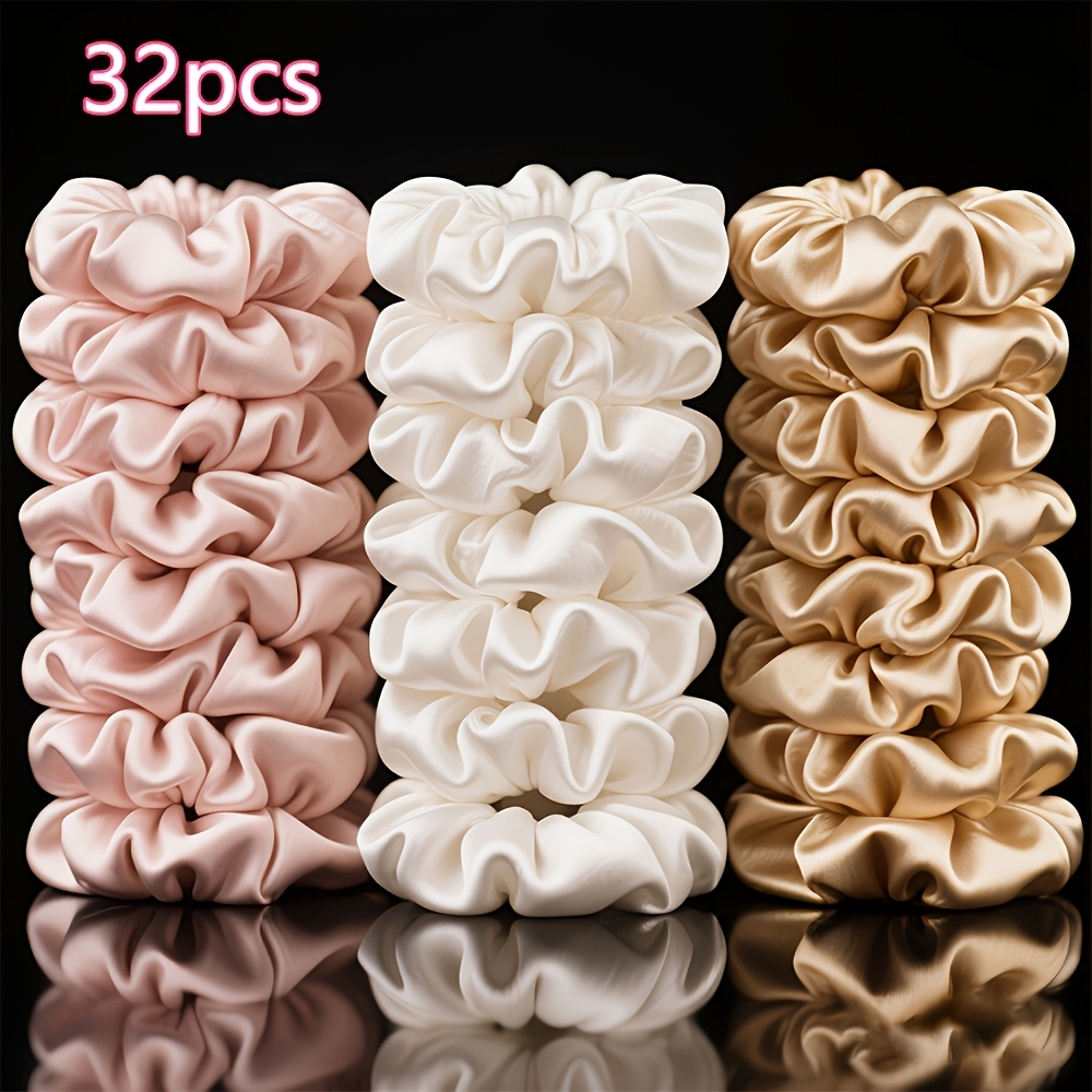 Image of 32pcs Large Scrunchie Head Rope Three-color Mixed Pack (pink//) Women's Hair Accessories Tie Hair Pill Headdress , Suitable For Daily Casual Parties, Back-to-, Halloween, Christmas, And Holi