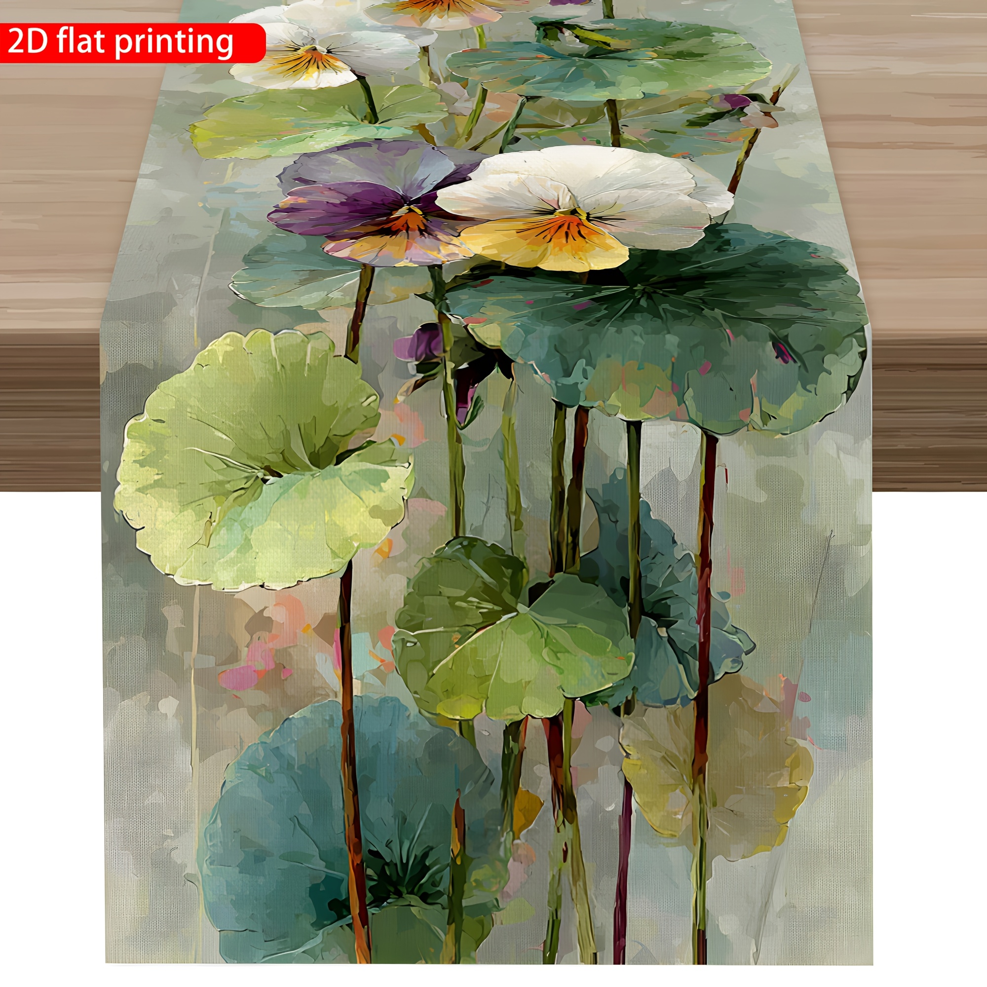 TEMU 1pc, Fresh Pansy Bouquet Pattern Printed Table Runner, Latest Spring/summer Table Runner, Bright And Style Table Runner, Nordic , Printed