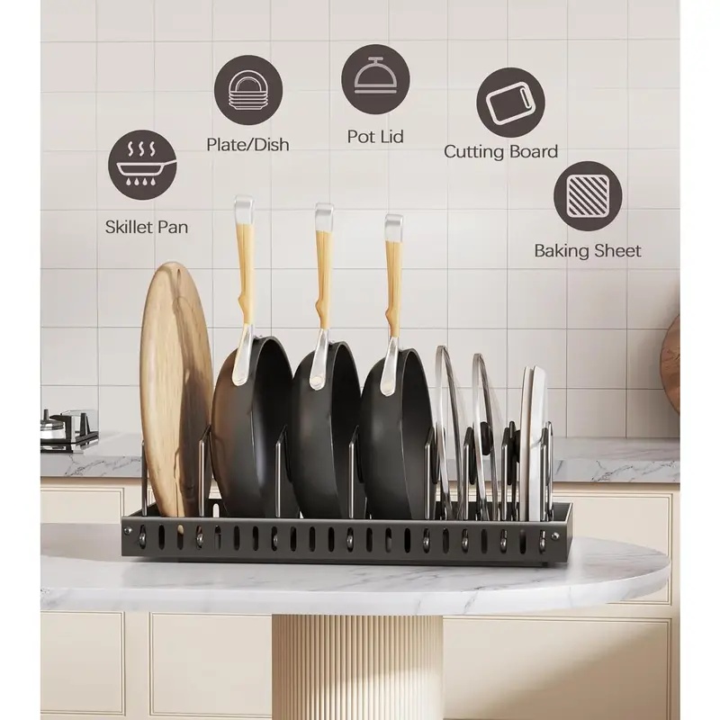 metal pull out cabinet organizer for pots and pans lacquered   durable iron rack with 8 adjustable shelves for kitchen storage under cabinet pot lid and cookware organizer Product details 0