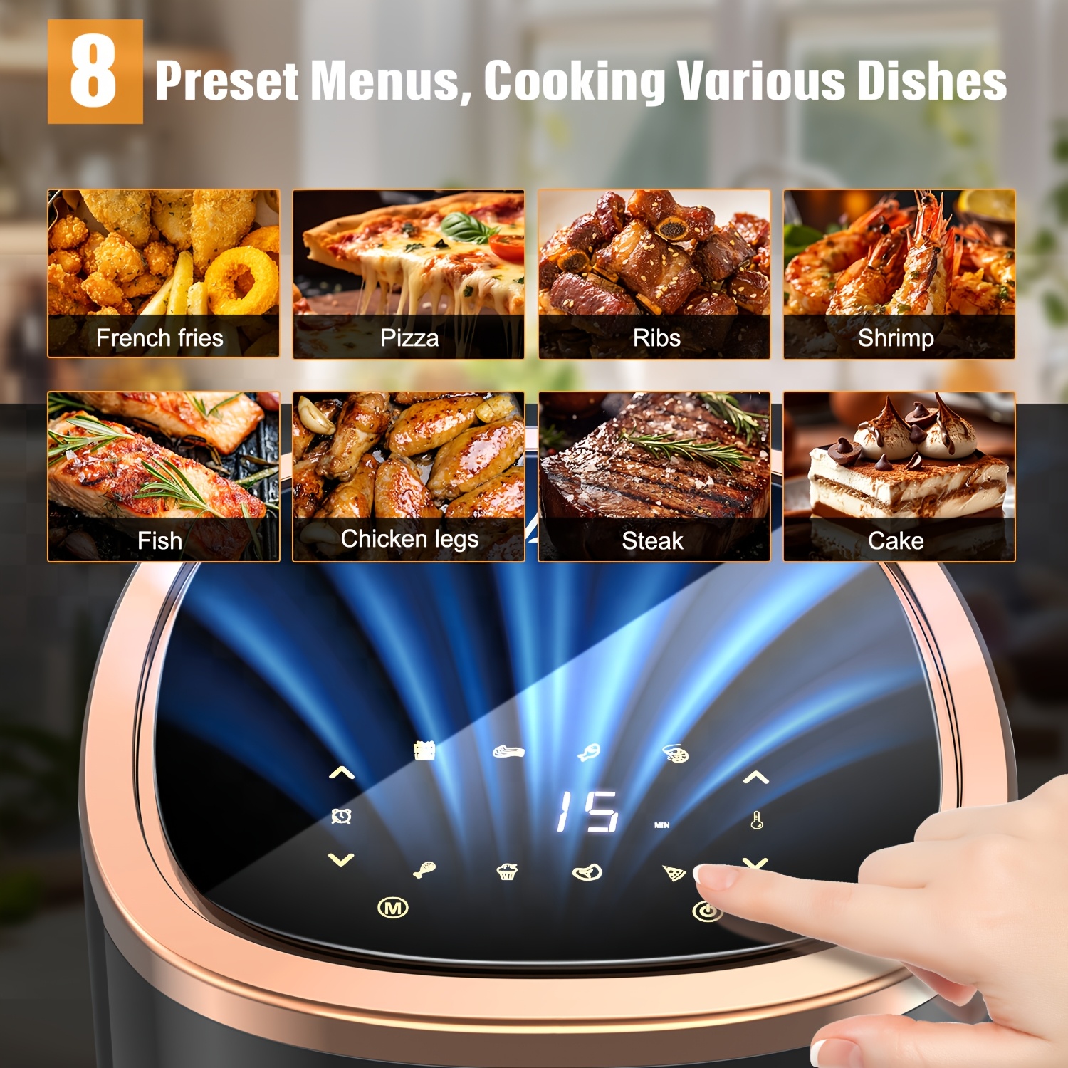 Friteuză cu aer cald 5.2L | 8-1 Moduri de gătit predefinite | Fereastre de vizualizare ușoară pentru cele mai bune rezultate de gătit | Gătește creveți, friptură, cartofi prăjiți, aripioare, pui și multe altele | Control precis al temperaturii și timpului | Negru, Crem