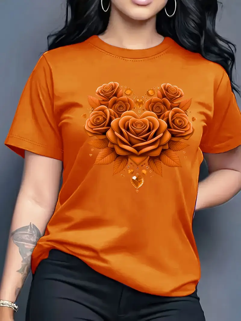 Orange Women'S Casual Crew Neck T-Shirt