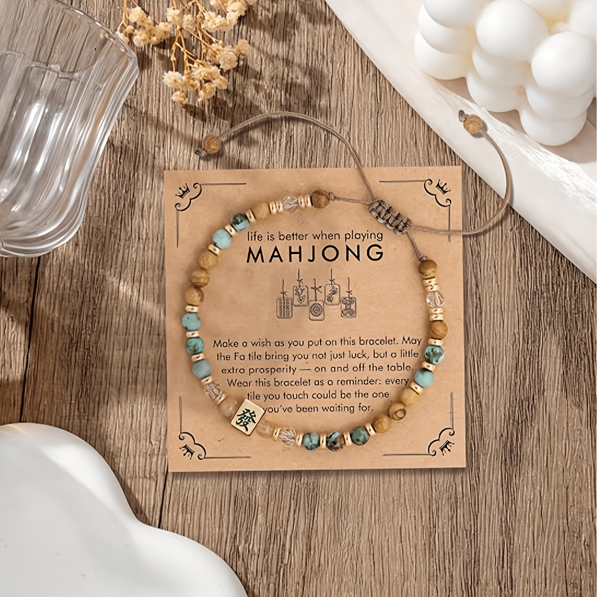   bracelet with pendant greeting card adjustable bead suitable for gifts   talisman mahjong accessory for daily wear or present for   coworkers