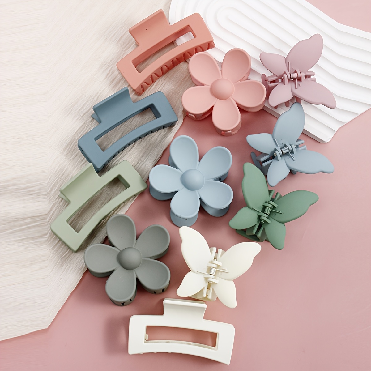 

11pcs Square Flower Hairpin Jacket, Flower Claw Clip Shark Claw Clip Matte Hair Clip Sweet And Cute Hair Clip, Suitable For Hair Clip Thickness